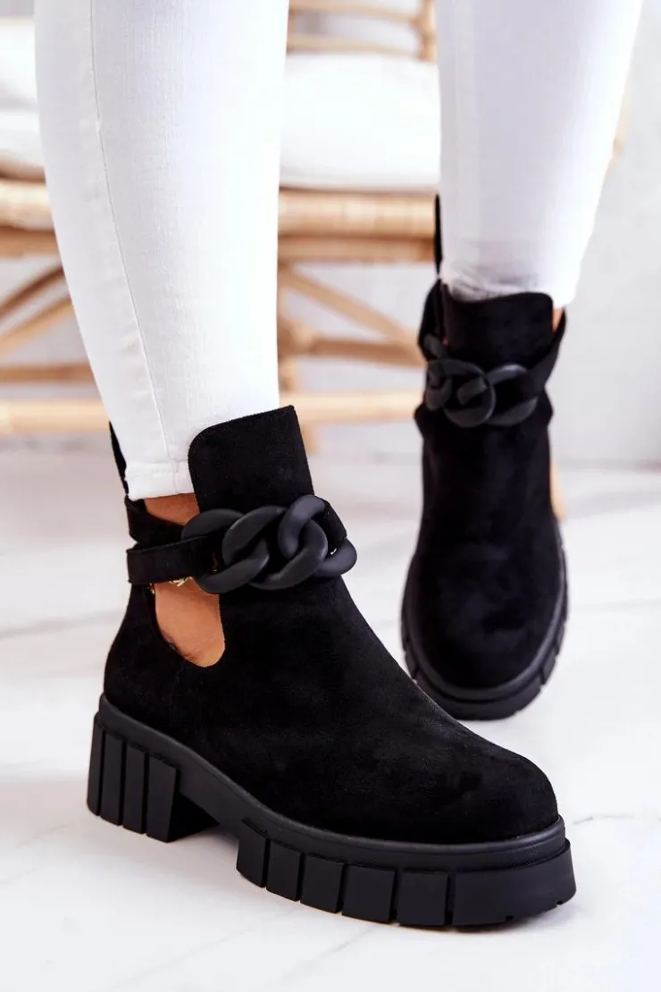 Boto Botki Wiosenne|Czarne Botki*Zamszowe Botki Z Wycięciem Czarne Kirsten