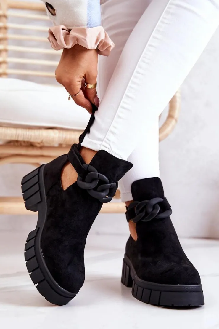 Boto Botki Wiosenne|Czarne Botki*Zamszowe Botki Z Wycięciem Czarne Kirsten