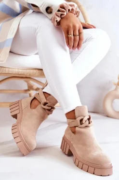 Outlet Boto Zamszowe Botki Z Wycięciem Beżowe Kirsten