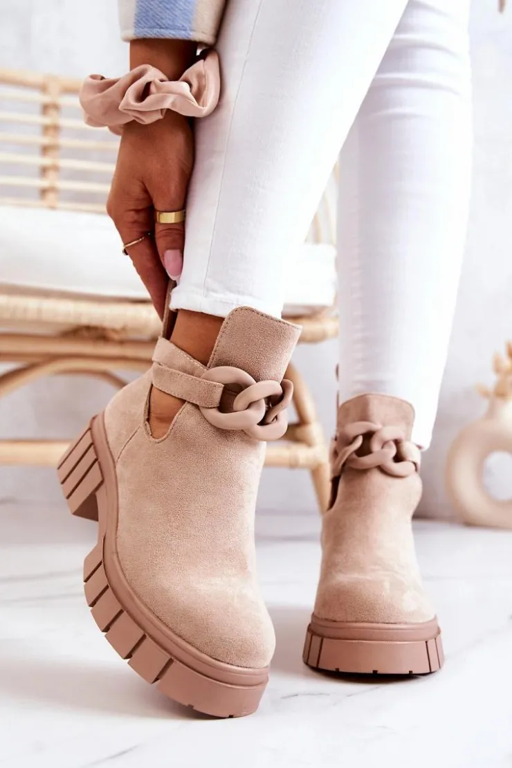 Outlet Boto Zamszowe Botki Z Wycięciem Beżowe Kirsten