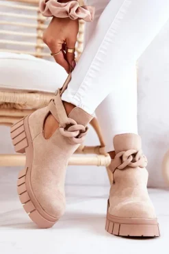 Outlet Boto Zamszowe Botki Z Wycięciem Beżowe Kirsten