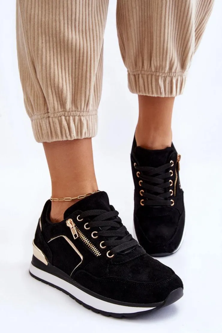 Boto Sneakersy Damskie*Zamszowe Buty Sportowe Na Platformie Czarne Riverside Czarny