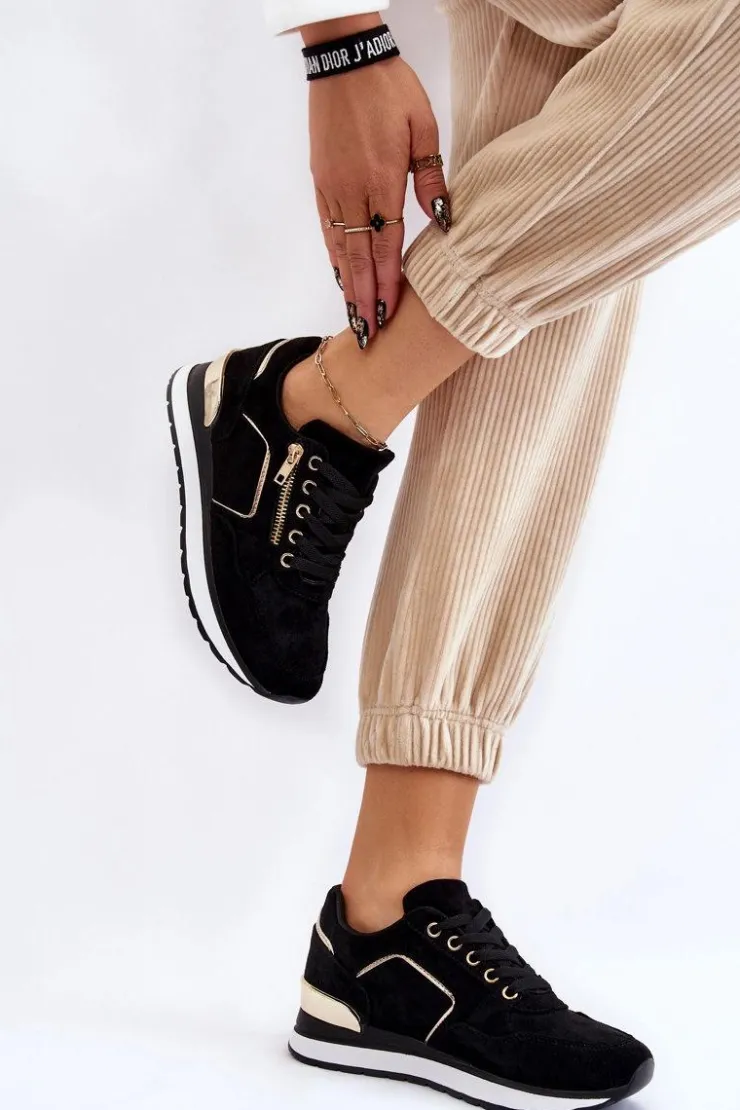 Boto Sneakersy Damskie*Zamszowe Buty Sportowe Na Platformie Czarne Riverside Czarny