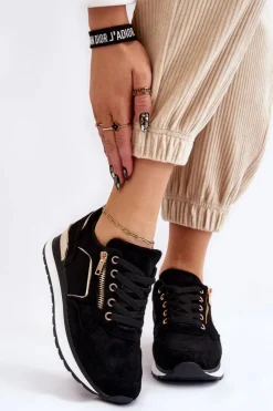 Boto Sneakersy Damskie*Zamszowe Buty Sportowe Na Platformie Czarne Riverside Czarny
