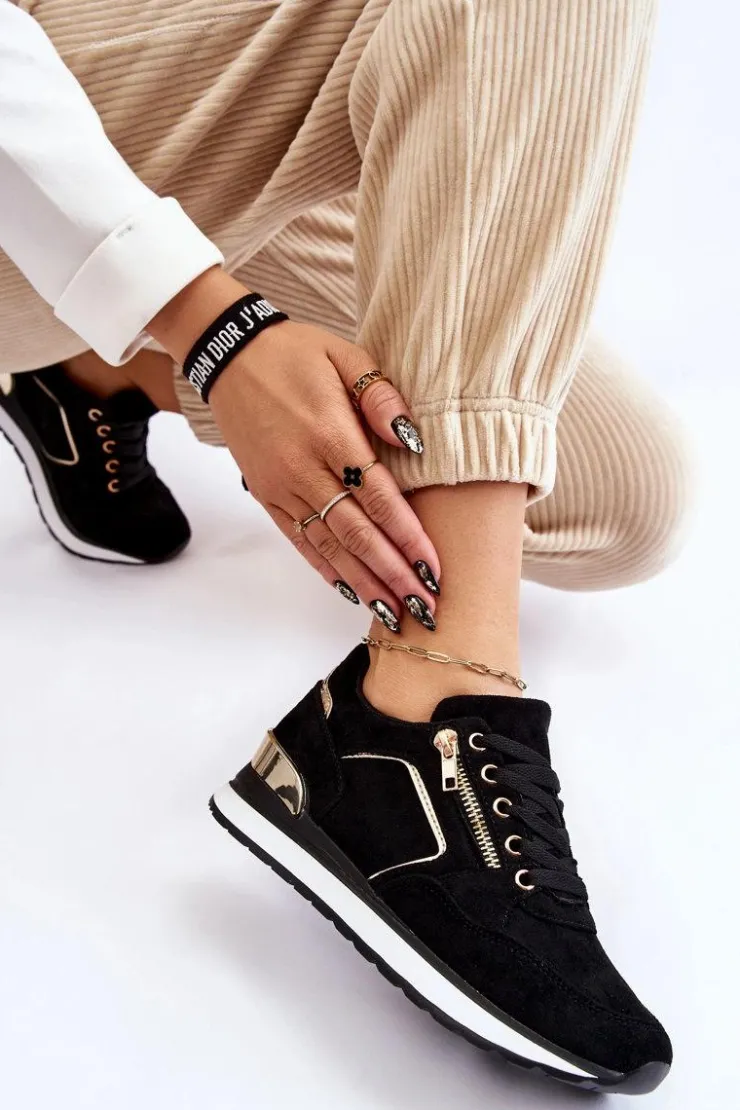 Boto Sneakersy Damskie*Zamszowe Buty Sportowe Na Platformie Czarne Riverside Czarny