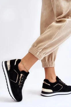 Boto Sneakersy Damskie*Zamszowe Buty Sportowe Na Platformie Czarne Riverside Czarny