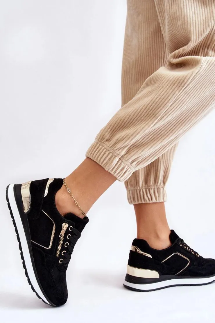 Boto Sneakersy Damskie*Zamszowe Buty Sportowe Na Platformie Czarne Riverside Czarny