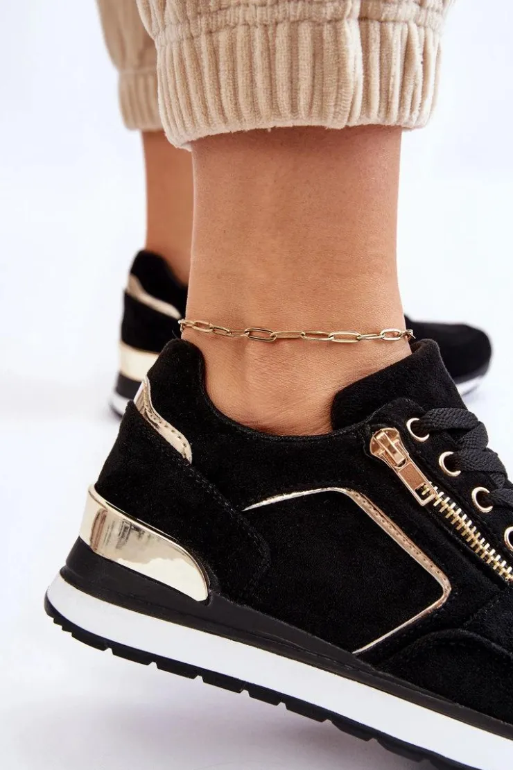 Boto Sneakersy Damskie*Zamszowe Buty Sportowe Na Platformie Czarne Riverside Czarny