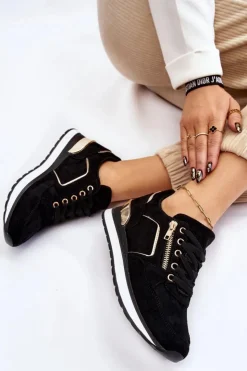 Boto Sneakersy Damskie*Zamszowe Buty Sportowe Na Platformie Czarne Riverside Czarny