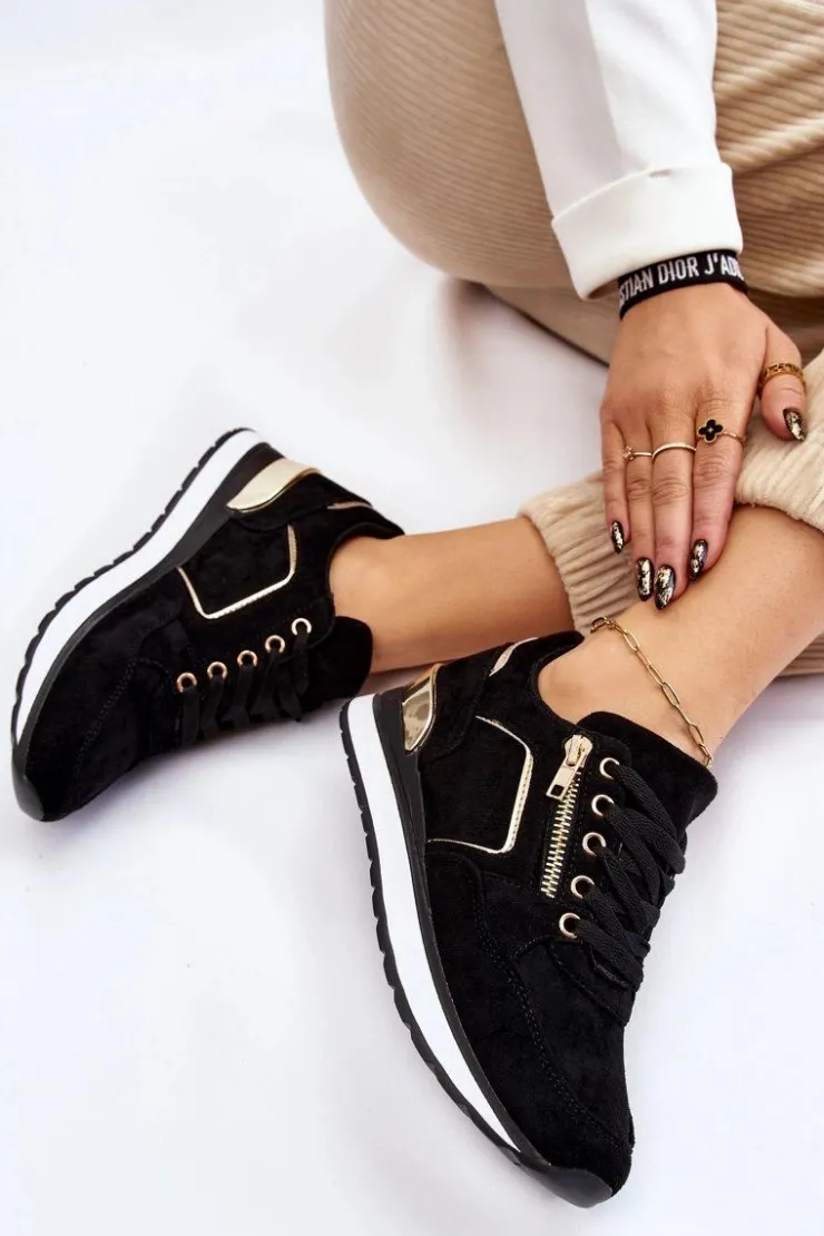 Boto Sneakersy Damskie*Zamszowe Buty Sportowe Na Platformie Czarne Riverside Czarny