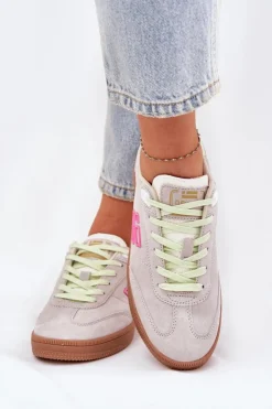 Online D.Franklin Zamszowe Buty Sportowe Sneakersy Damskie DFSH387005 Zgaszona Biel Biały