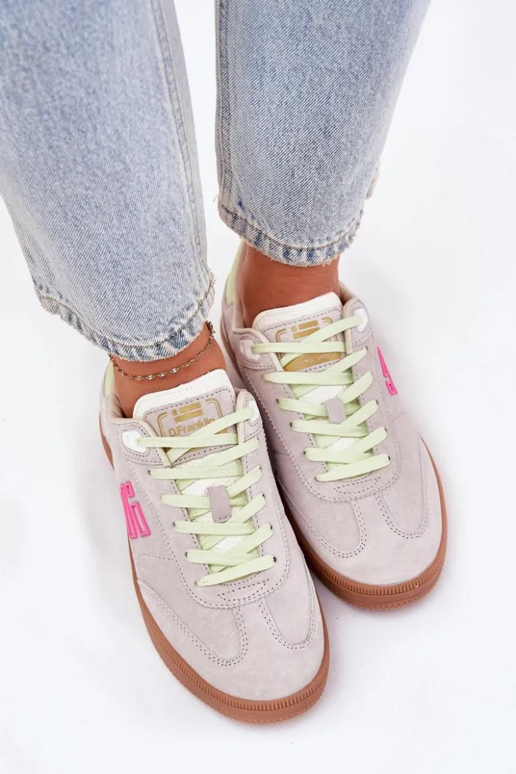 Online D.Franklin Zamszowe Buty Sportowe Sneakersy Damskie DFSH387005 Zgaszona Biel Biały