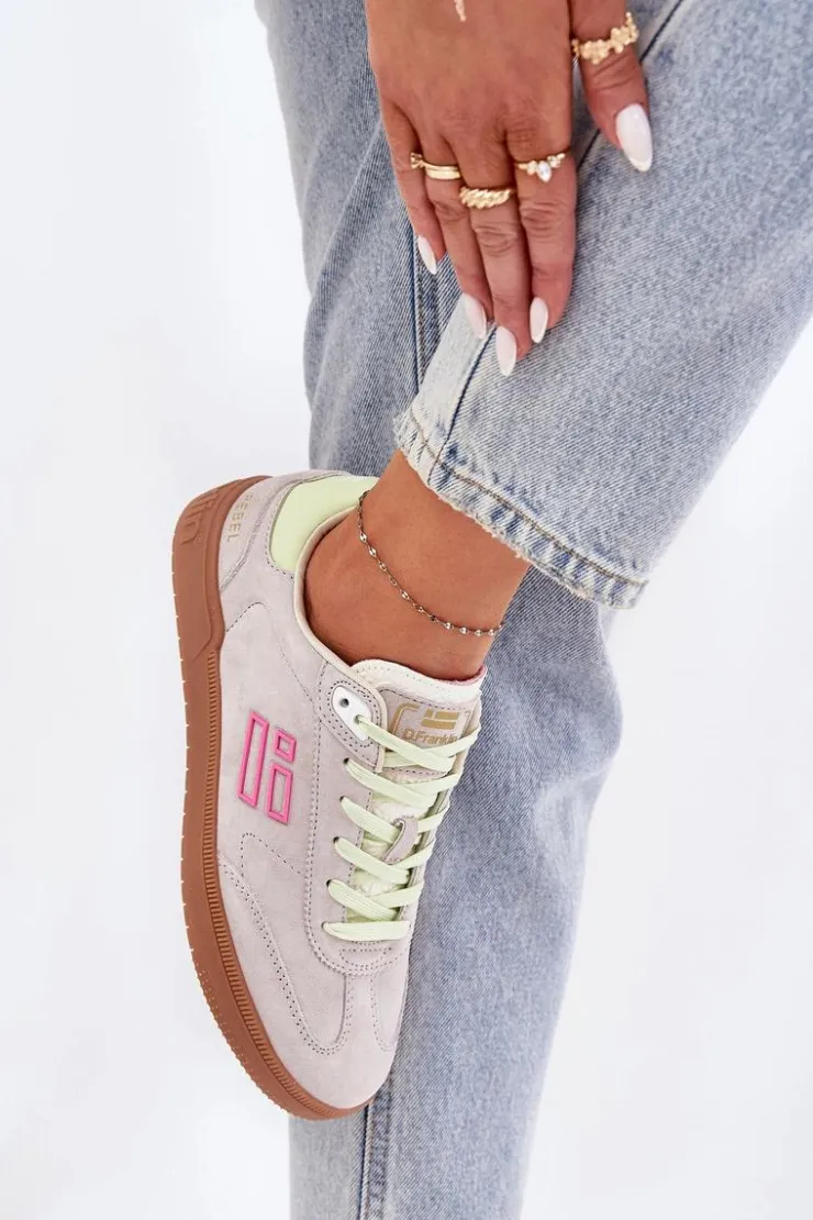 Online D.Franklin Zamszowe Buty Sportowe Sneakersy Damskie DFSH387005 Zgaszona Biel Biały