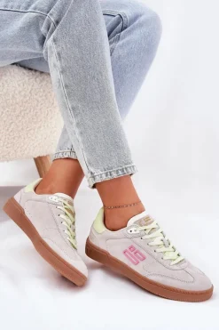 Online D.Franklin Zamszowe Buty Sportowe Sneakersy Damskie DFSH387005 Zgaszona Biel Biały