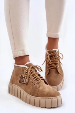 Boto Botki Sznurowane|Botki Płaskie*Zamszowe Buty Sportowe Wiązane Lewski Shoes 3252/N Beżowe