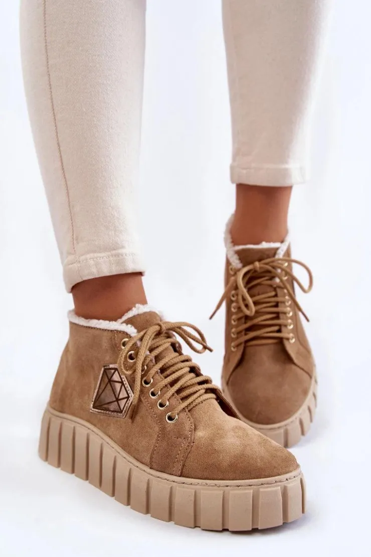 Boto Botki Sznurowane|Botki Płaskie*Zamszowe Buty Sportowe Wiązane Lewski Shoes 3252/N Beżowe