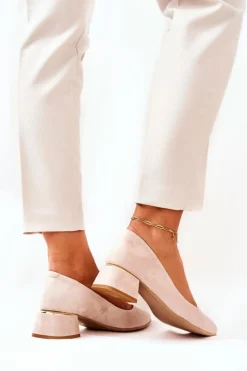 Boto Czółenka Na Słupku*Zamszowe Czółenka Lewski 3118 Beżowe Beżowy