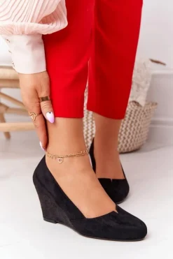 Sale Buty Sergio Leone Zamszowe Czółenka Na Koturnie Sergio Leone PB767 Czarne