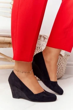 Sale Buty Sergio Leone Zamszowe Czółenka Na Koturnie Sergio Leone PB767 Czarne