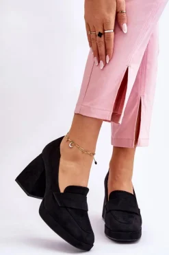 Damskie Buty damskie Vinceza Zamszowe Czółenka Na Masywnym Obcasie I Platformie Czarne Adriel