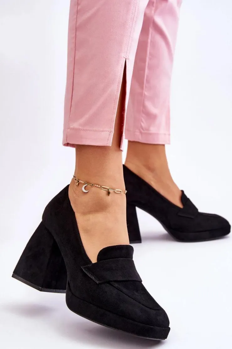 Damskie Buty damskie Vinceza Zamszowe Czółenka Na Masywnym Obcasie I Platformie Czarne Adriel