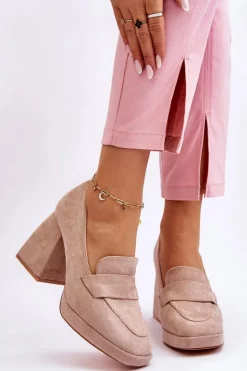 Hot Buty damskie Vinceza Zamszowe Czółenka Na Masywnym Obcasie I Platformie Beżowe Adriel
