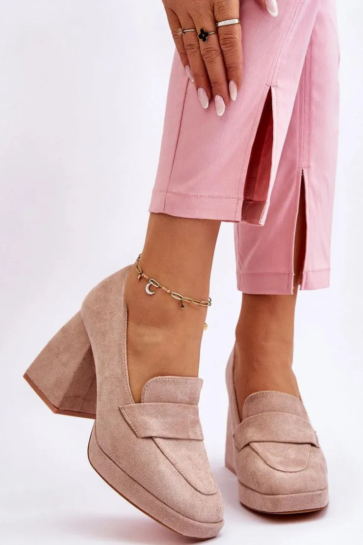 Hot Buty damskie Vinceza Zamszowe Czółenka Na Masywnym Obcasie I Platformie Beżowe Adriel