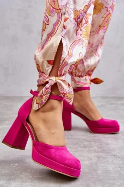 Damskie Boto Zamszowe Czółenka Na Masywnym Obcasie I Platformie Fuksja Diame