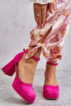 Damskie Boto Zamszowe Czółenka Na Masywnym Obcasie I Platformie Fuksja Diame