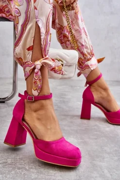 Damskie Boto Zamszowe Czółenka Na Masywnym Obcasie I Platformie Fuksja Diame