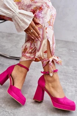 Damskie Boto Zamszowe Czółenka Na Masywnym Obcasie I Platformie Fuksja Diame