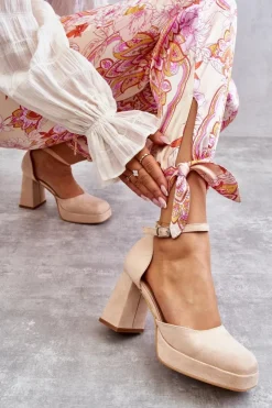 Boto Czółenka Na Platformie|Czółenka Zamszowe*Zamszowe Czółenka Na Masywnym Obcasie I Platformie Beżowe Diame