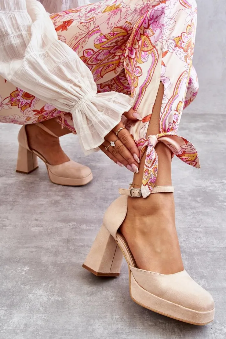 Boto Czółenka Na Platformie|Czółenka Zamszowe*Zamszowe Czółenka Na Masywnym Obcasie I Platformie Beżowe Diame