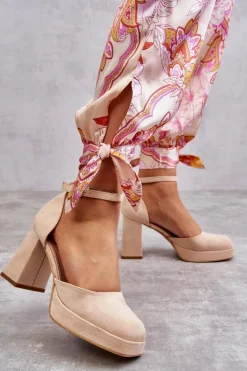 Boto Czółenka Na Platformie|Czółenka Zamszowe*Zamszowe Czółenka Na Masywnym Obcasie I Platformie Beżowe Diame