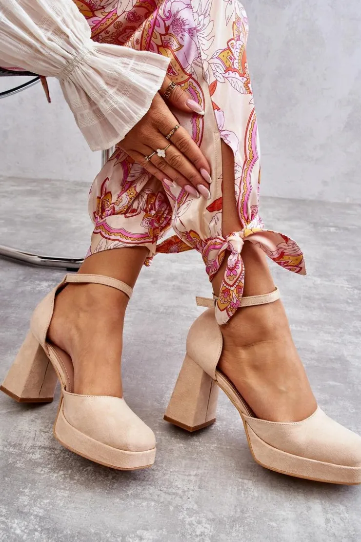 Boto Czółenka Na Platformie|Czółenka Zamszowe*Zamszowe Czółenka Na Masywnym Obcasie I Platformie Beżowe Diame