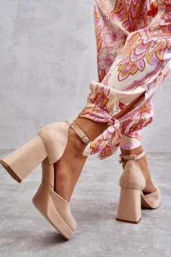 Boto Czółenka Na Platformie|Czółenka Zamszowe*Zamszowe Czółenka Na Masywnym Obcasie I Platformie Beżowe Diame