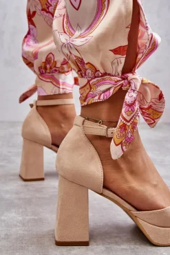 Boto Czółenka Na Platformie|Czółenka Zamszowe*Zamszowe Czółenka Na Masywnym Obcasie I Platformie Beżowe Diame