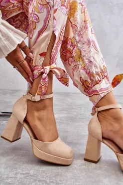 Boto Czółenka Na Platformie|Czółenka Zamszowe*Zamszowe Czółenka Na Masywnym Obcasie I Platformie Beżowe Diame