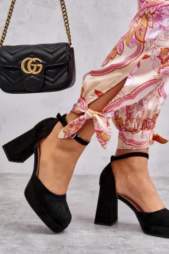 Online Boto Zamszowe Czółenka Na Masywnym Obcasie I Platformie Czarne Diame