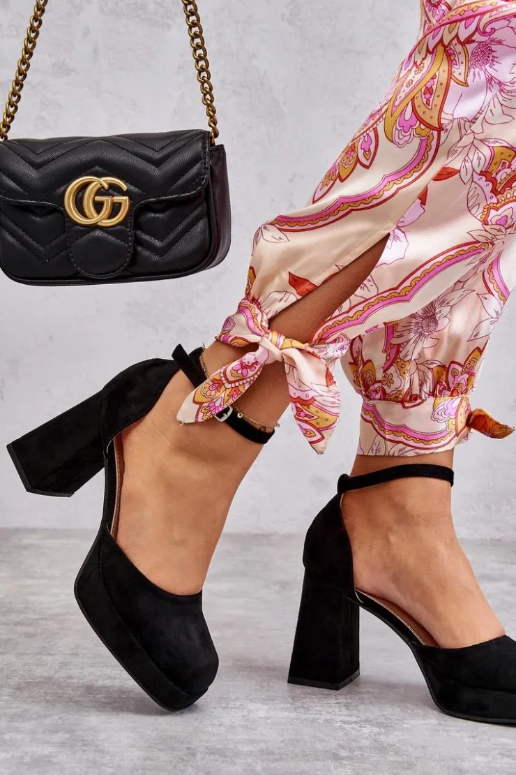 Online Boto Zamszowe Czółenka Na Masywnym Obcasie I Platformie Czarne Diame