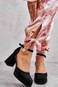 Online Boto Zamszowe Czółenka Na Masywnym Obcasie I Platformie Czarne Diame