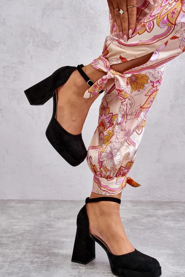 Online Boto Zamszowe Czółenka Na Masywnym Obcasie I Platformie Czarne Diame