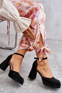 Online Boto Zamszowe Czółenka Na Masywnym Obcasie I Platformie Czarne Diame