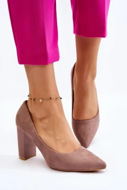 Boto Czółenka Zamszowe|Czółenka Na Słupku*Zamszowe Czółenka Na Modnym Obcasie Beżowe Estellia