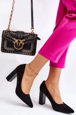 Sale Boto Zamszowe Czółenka Na Modnym Obcasie Czarne Estellia