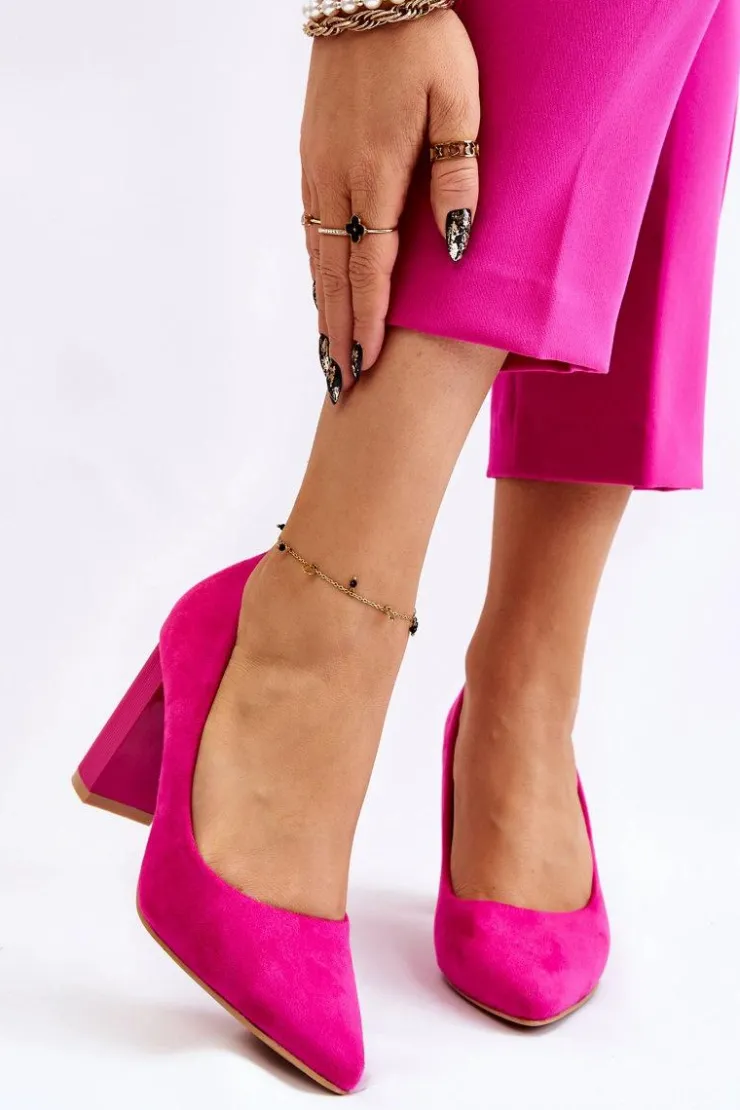 Clearance Boto Zamszowe Czółenka Na Modnym Obcasie Fuksja Estellia