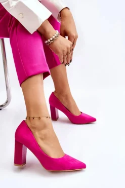 Clearance Boto Zamszowe Czółenka Na Modnym Obcasie Fuksja Estellia