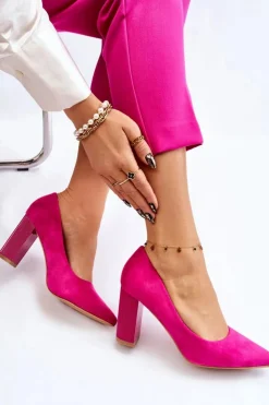 Clearance Boto Zamszowe Czółenka Na Modnym Obcasie Fuksja Estellia