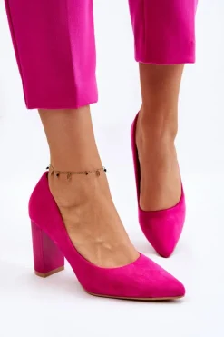 Clearance Boto Zamszowe Czółenka Na Modnym Obcasie Fuksja Estellia