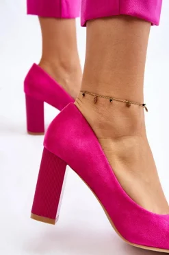 Clearance Boto Zamszowe Czółenka Na Modnym Obcasie Fuksja Estellia